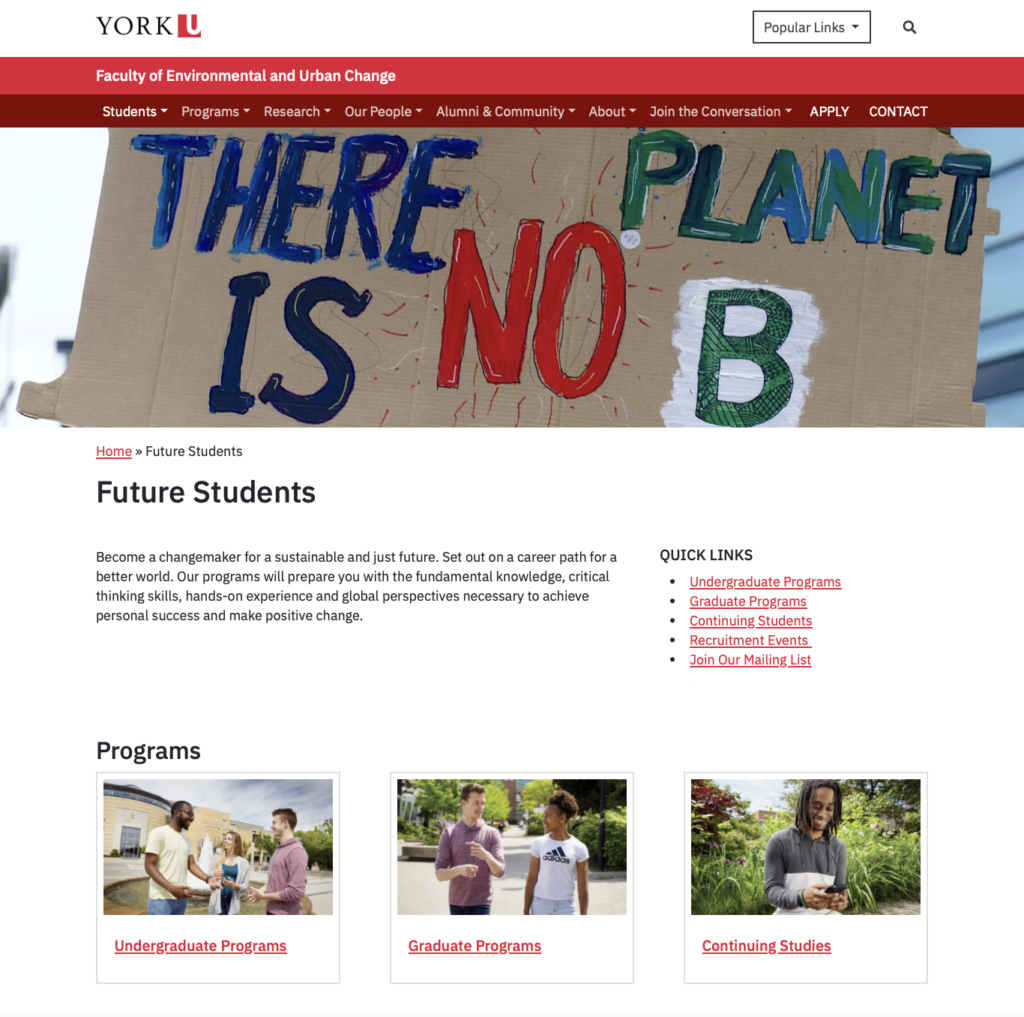 York University's Faculty of environmental and urban change homepage